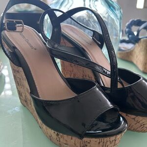 Pierre Dumas Black Wedge Sandals